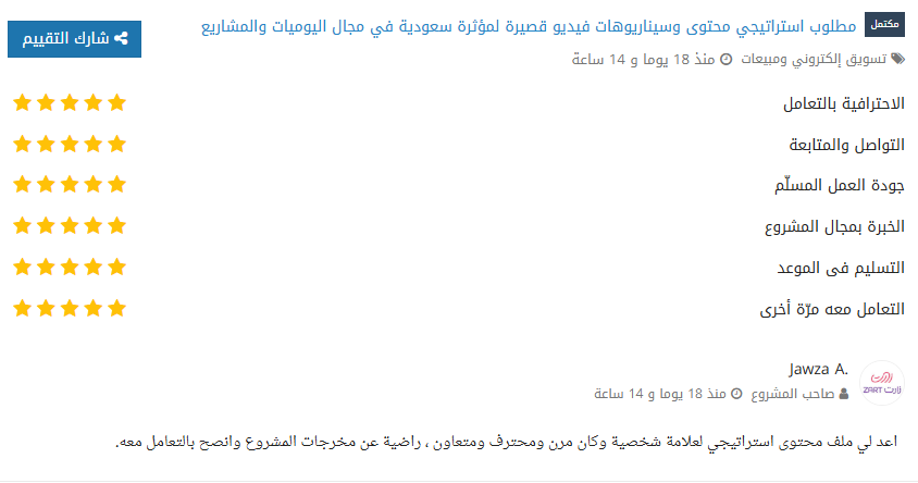 تقييم جوزاء القحطاني على منصة مستقل